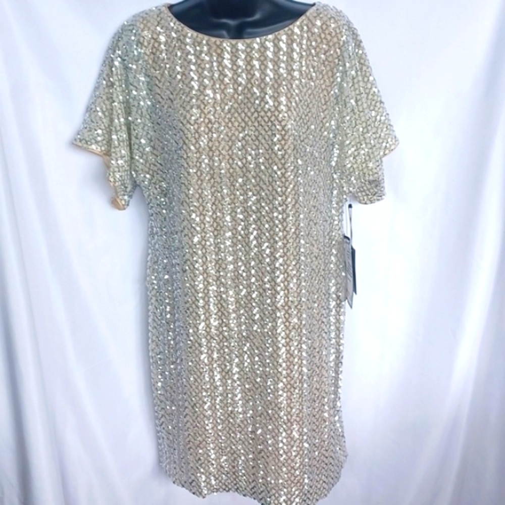 VINCE CAMUTO Womens Keyhole-back Short Sleeve Short Cocktail Shift Dress 8